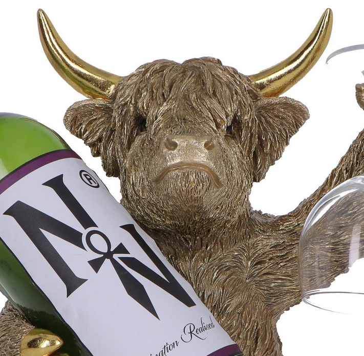 Gold Highland Cow Wine Bottle & Glass Holder