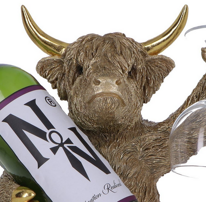 Gold Highland Cow Wine Bottle & Glass Holder