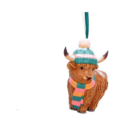 Winter Highland Cow Christmas Tree Decoration