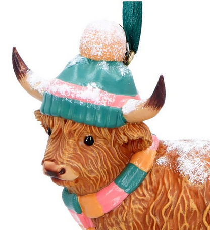 Winter Highland Cow Christmas Tree Decoration