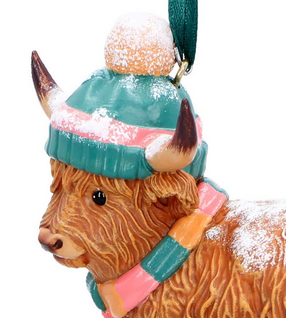 Winter Highland Cow Christmas Tree Decoration