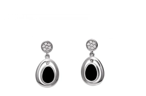 Sterling Silver Tear Drop Oval Onyx Dangle Stud Earrings