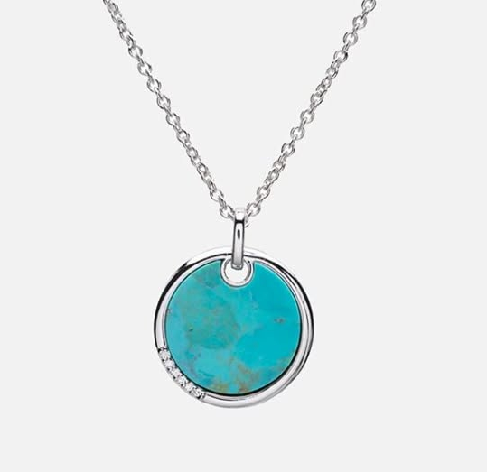 Sterling Silver And CZ Turquoise Circular Necklace Pendant