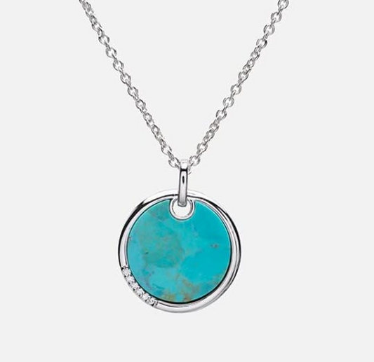 Sterling Silver And CZ Turquoise Circular Necklace Pendant