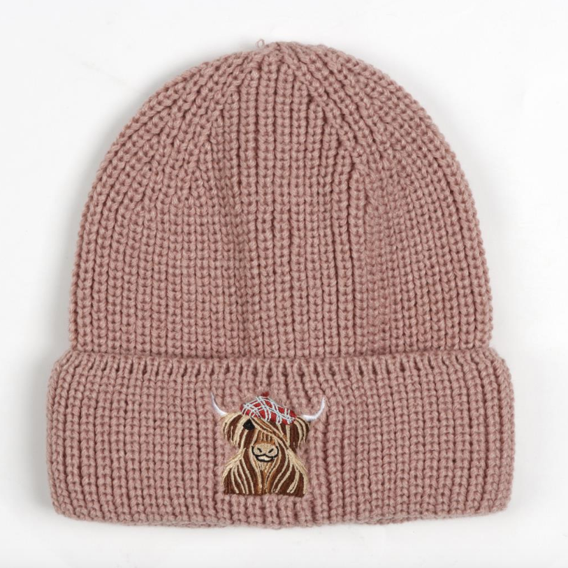 McMoo Hamish Highland Cow Beanie - Pink