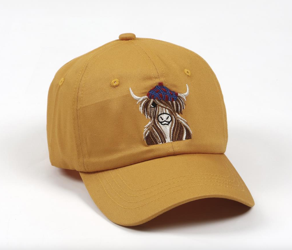 McMoo Hamish The Highland Cow Baseball Cap - Mustard