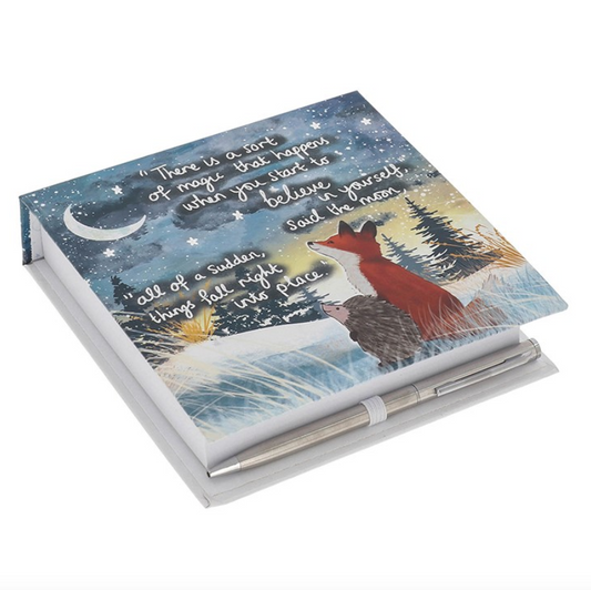 Fox Under The Moon Memo Block & Pen - Believe