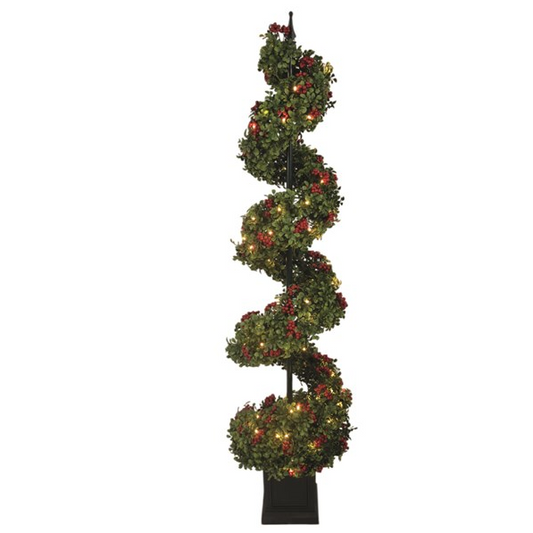 LED Plug In Spiral Holly Berry Tree 150cm