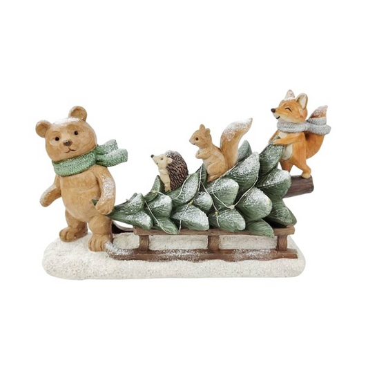 LED Woodland Animal Sleigh Decoration