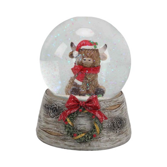 Santa Hat Highland Cow Snow Globe