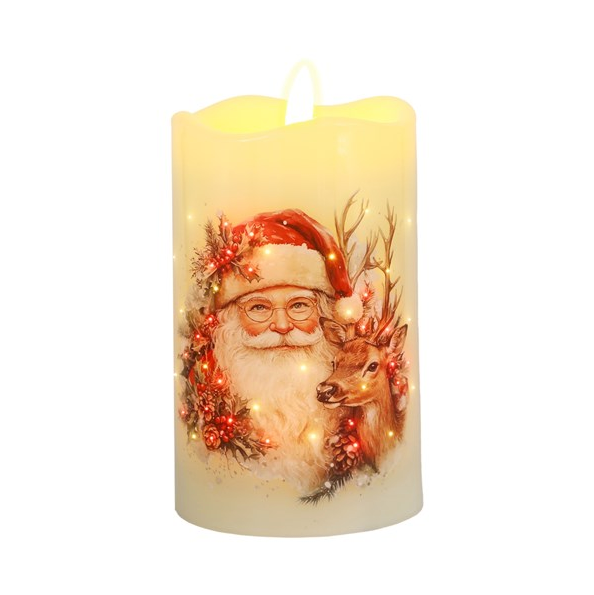 LED Santa & Reindeer Short Candle - 7.5cm x 12.5cm