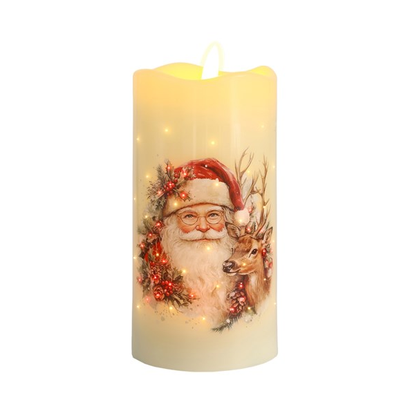 LED Santa & Reindeer Tall Candle - 7.5cm x 15cm