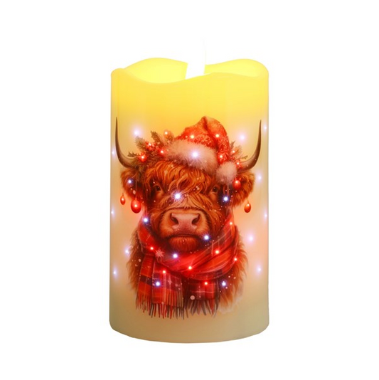 LED Highland Cow Short Candle - 7.5cm x 12.5cm
