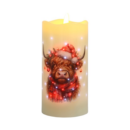 LED Highland Cow Tall Candle - 7.5cm x 15cm