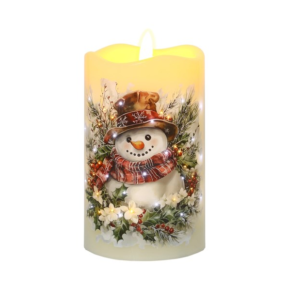 LED Snowman Short Candle - 7.5cm x 12.5cm