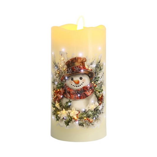 LED Snowman Tall Candle - 7.5cm x 15cm