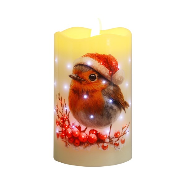 LED Robin Short Candle - 7.5cm x 12.5cm