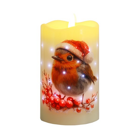 LED Robin Short Candle - 7.5cm x 12.5cm