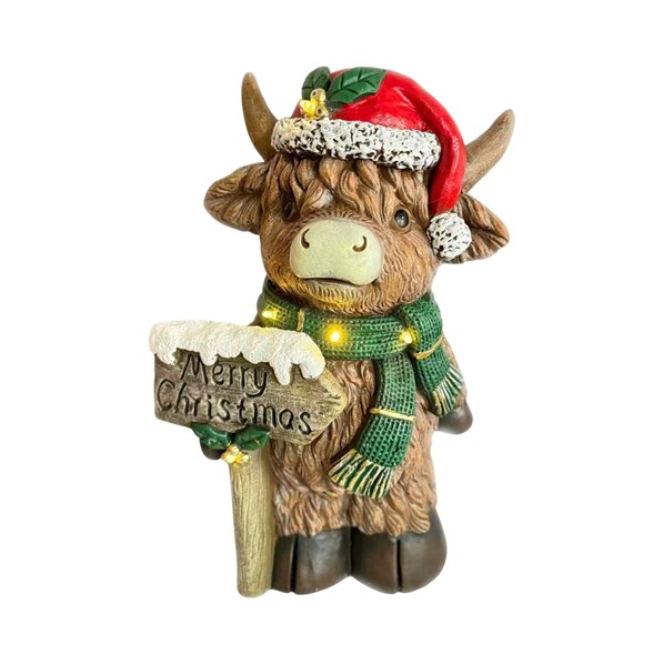 LED Highland Cow 'Merry Christmas' Statue