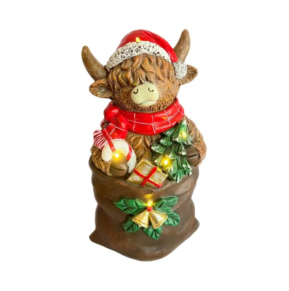 LED Highland Cow Candy Cane Statue