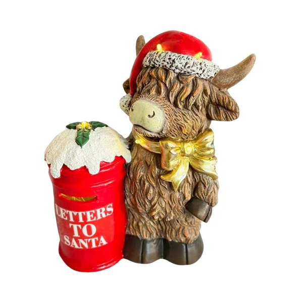 LED Highland Cow Post Box Statue