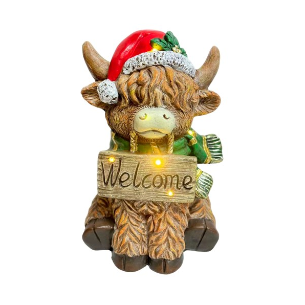 LED Highland Cow 'Welcome' Statue