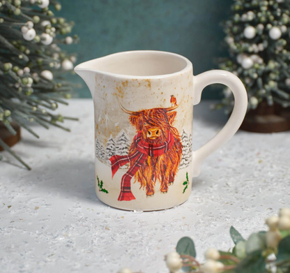 Festive Highland Cow With Tartan Scarf Decorative Jug
