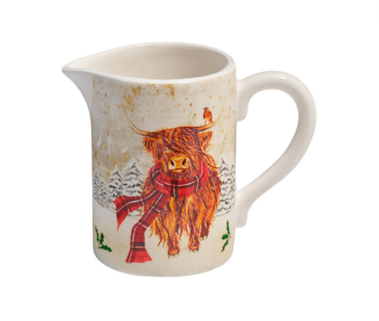 Festive Highland Cow With Tartan Scarf Decorative Jug
