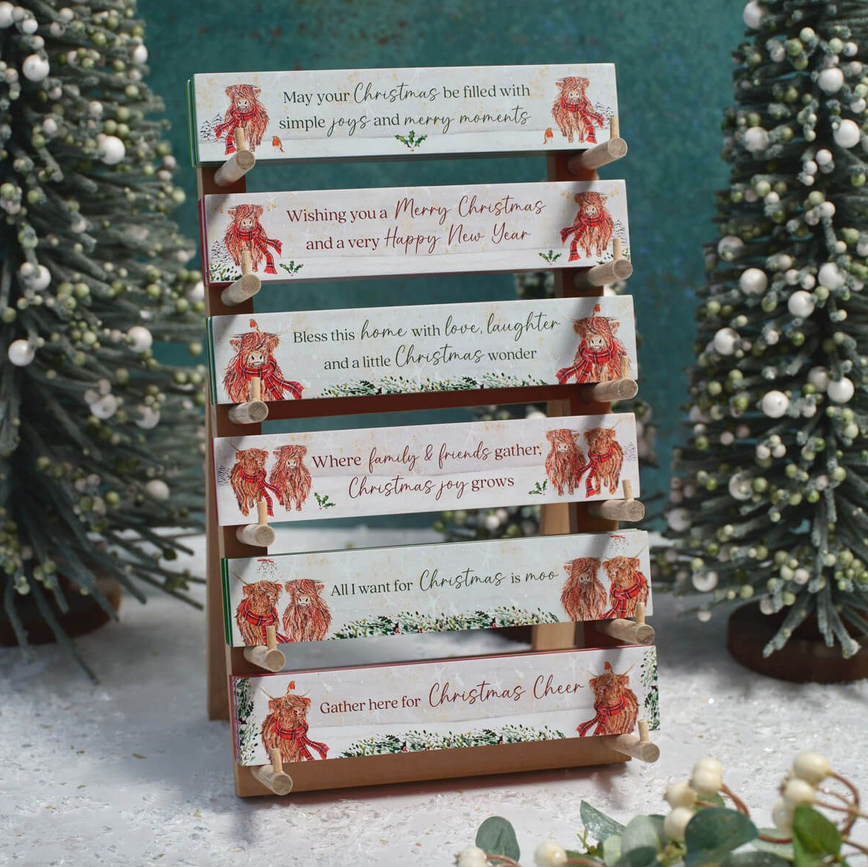 Festive Wooden Highland Cow Signs