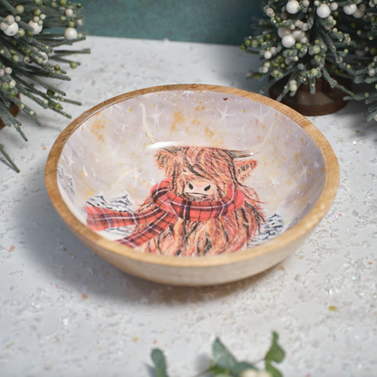 Festive Highland Cow With Tartan Scarf Decorative Bowl