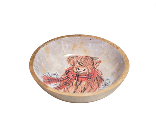 Festive Highland Cow With Tartan Scarf Decorative Bowl