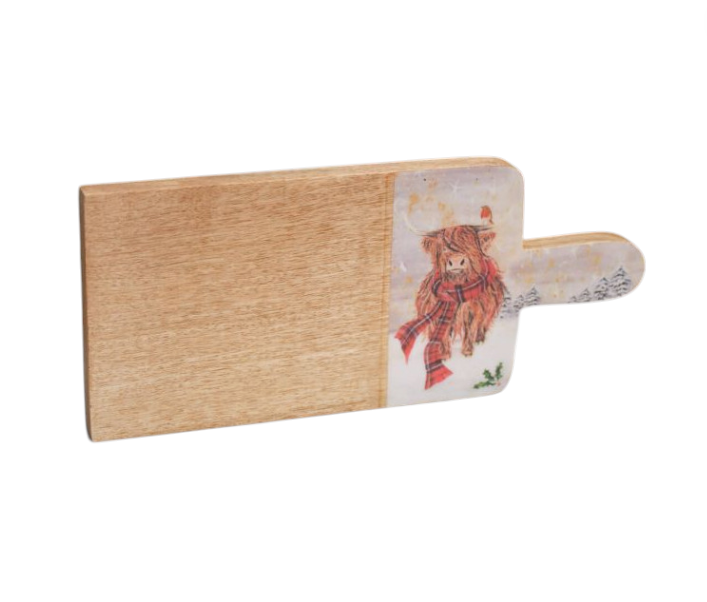 Festive Highland Cow With Tartan Scarf Serving Board