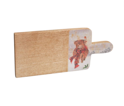 Festive Highland Cow With Tartan Scarf Serving Board