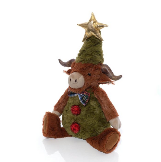 Chtistmas Tree Outfit Sitting Highland Cow Plush