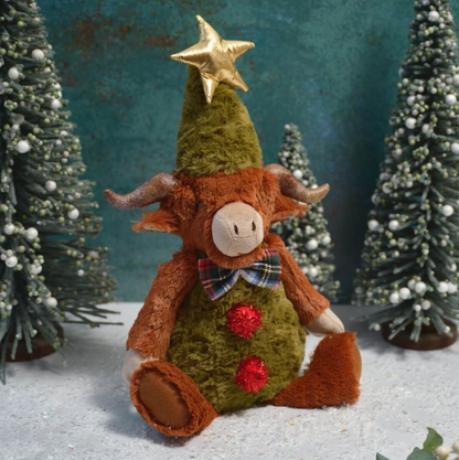 Chtistmas Tree Outfit Sitting Highland Cow Plush