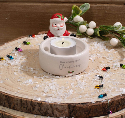 Christmas Tiny World Holy Jolly Santa Ceramic Tealight Holder