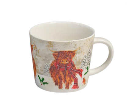 Festive Highland Cow With Tartan Scarf Decorative Mug