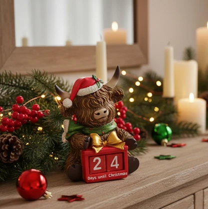 Festive Highland Cow With Green Scarf Advent Countdown