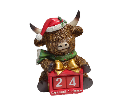 Festive Highland Cow With Green Scarf Advent Countdown