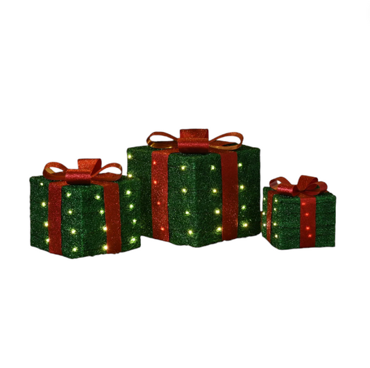 Set Of 3 LED Christmas Presents