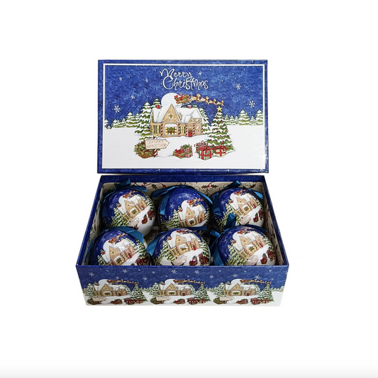 Set Of 6 Winter Scene Baubles