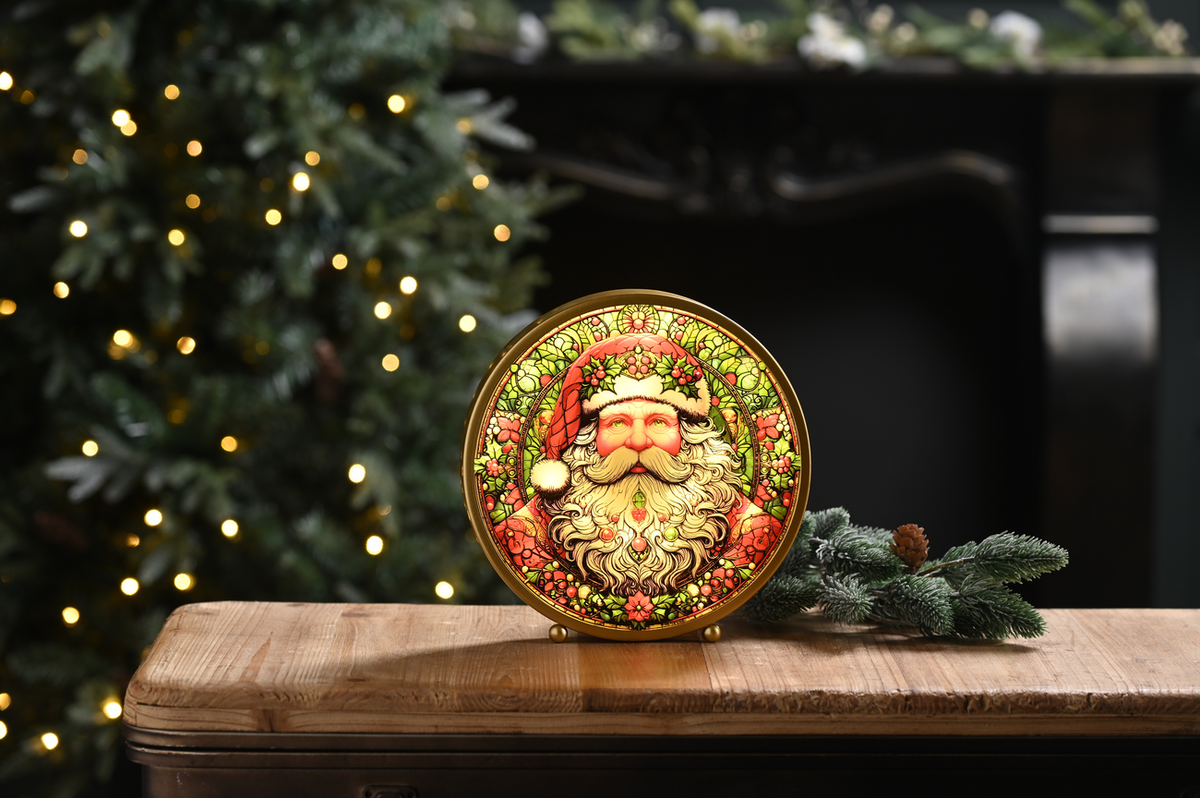 LED Stained Glass Round Santa