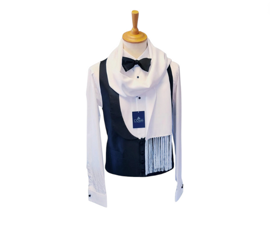 Optic White Formal Silk Dress Scarf With Fringe