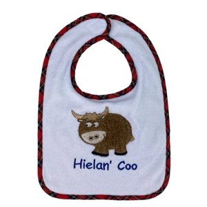 Super Cute "Hielan' Coo" Scottish Highland Cow Baby Embroidered Bib