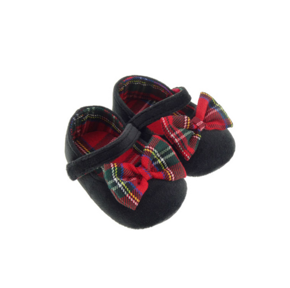 Super Cute Black Velour Bootees with Royal Stewart Tartan Trim - Multiple Sizes Available