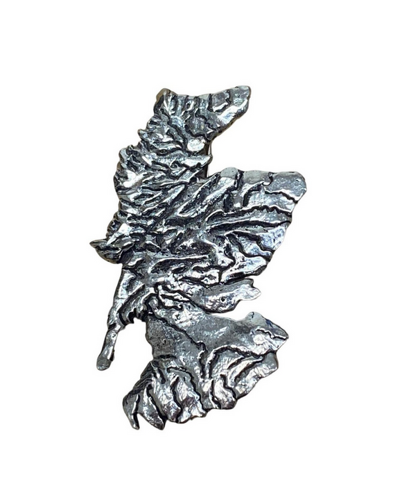 Stunning Polished Pewter Topographical Scotland Map Brooch Pin