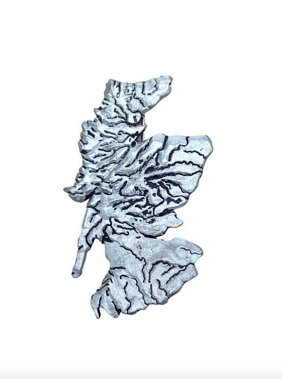 Stunning Matte Pewter Topographical Scotland Map Brooch Pin