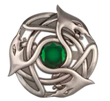 Scottish Celtic Serpent Antique Chrome Plaid Brooch With Coloured Stone Insert