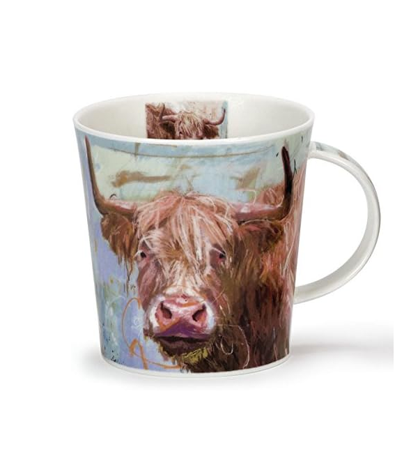 Lovely Dunoon Scottish Highland Cow On Canvas Fine Bone China Mug Cairngorm Shape