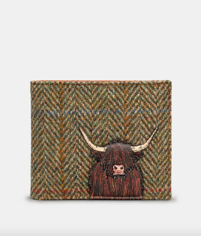 Green Brown Leather Highland Cow Wallet
